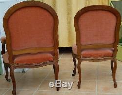 Armchairs / Chairs In Walnut. Trim Cloth Velvet. Epoque Nineteenth Century