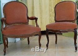 Armchairs / Chairs In Walnut. Trim Cloth Velvet. Epoque Nineteenth Century