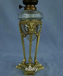 Athénienne Bronze And Crystal Oil Lamp Heads Aries Nineteenth Empire Period