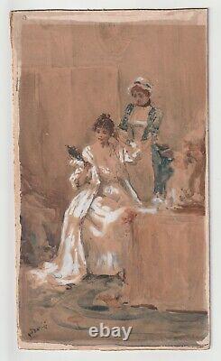 BEAUTIFUL ROMANTIC WATERCOLOR GOUACHE PAINTING FROM THE 19th CENTURY SIGNED BY LUDOVICI