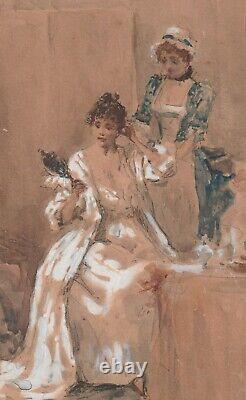 BEAUTIFUL ROMANTIC WATERCOLOR GOUACHE PAINTING FROM THE 19th CENTURY SIGNED BY LUDOVICI