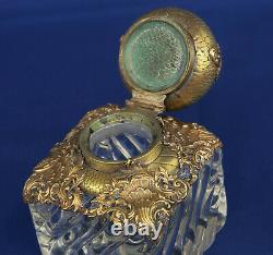 Baccarat Encrier Cristal & Bronze Style Roache Epoque Napoleon III XIX