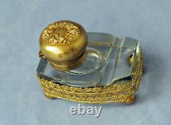 Baccarat Enkriter Door Plum Crystal Brass Doré Inkwell Epoque Empire Xixth