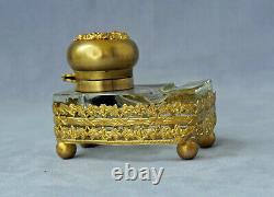 Baccarat Enkriter Door Plum Crystal Brass Doré Inkwell Epoque Empire Xixth