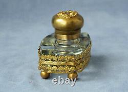 Baccarat Enkriter Door Plum Crystal Brass Doré Inkwell Epoque Empire Xixth