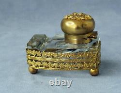 Baccarat Enkriter Door Plum Crystal Brass Doré Inkwell Epoque Empire Xixth