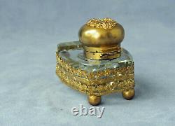 Baccarat Enkriter Door Plum Crystal Brass Doré Inkwell Epoque Empire Xixth