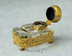 Baccarat Enkriter Door Plum Crystal Brass Doré Inkwell Epoque Empire Xixth