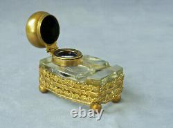 Baccarat Enkriter Door Plum Crystal Brass Doré Inkwell Epoque Empire Xixth