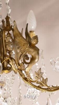 Baccarat, Lustre Aux Victoires Winged In Bronze And Crystal, Late 19th Century
