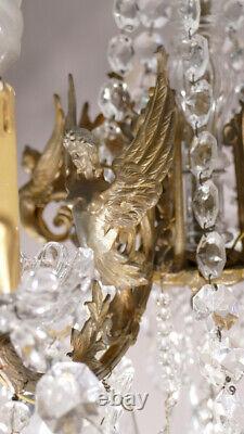 Baccarat, Lustre Aux Victoires Winged In Bronze And Crystal, Late 19th Century