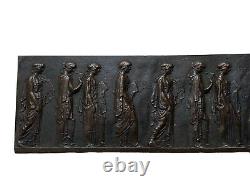 Bas-relief En Bronze Frise Aux Personnages À L'antique Lettrés Époque XIX Ème