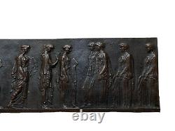 Bas-relief En Bronze Frise Aux Personnages À L'antique Lettrés Époque XIX Ème