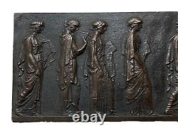 Bas-relief En Bronze Frise Aux Personnages À L'antique Lettrés Époque XIX Ème