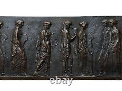 Bas-relief En Bronze Frise Aux Personnages À L'antique Lettrés Époque XIX Ème