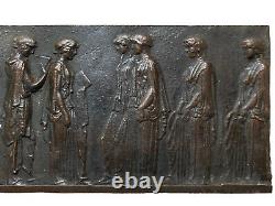 Bas-relief En Bronze Frise Aux Personnages À L'antique Lettrés Époque XIX Ème