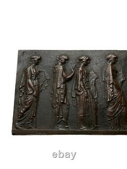 Bas-relief En Bronze Frise Aux Personnages À L'antique Lettrés Époque XIX Ème