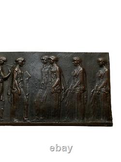 Bas-relief En Bronze Frise Aux Personnages À L'antique Lettrés Époque XIX Ème