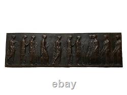 Bas-relief En Bronze Frise Aux Personnages À L'antique Lettrés Époque XIX Ème