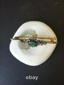 Beautiful 18k Gold Brooch, Emerald And Diamond Roses, 19th Century