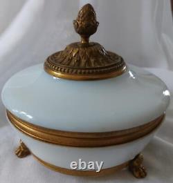 Beautiful 19th century white opaline box, candy dish, and sugar bowl