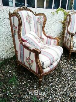 Beautiful Bergeres Armchairs In Ears Golden Wood Louis XVI Era XIX Em