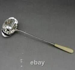 Beautiful Ladle with Punch or Cream in Solid Silver and Bone, 19th Century