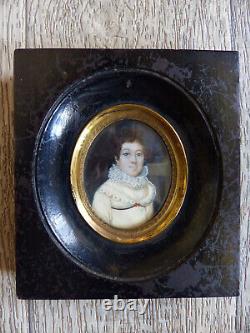 Beautiful Miniature 19th Epoque Restauration Dame Of Quality Circa 1820