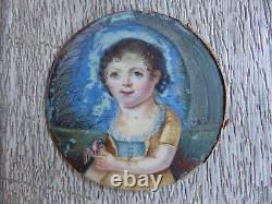 Beautiful Miniature Purpose 19th Epoque Empire Child & Oiseau Signed And Dated 1806