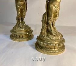 Beautiful Pair Of Bronze Candlesticks With Two Arms Of Light, Faunas. Age 19th