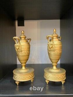 Beautiful Pair Of Gold Bronze Cossolettes. Candlesticks. Late 19th Century. Empire