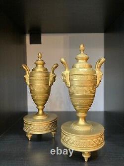 Beautiful Pair Of Gold Bronze Cossolettes. Candlesticks. Late 19th Century. Empire