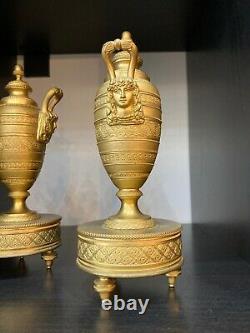 Beautiful Pair Of Gold Bronze Cossolettes. Candlesticks. Late 19th Century. Empire