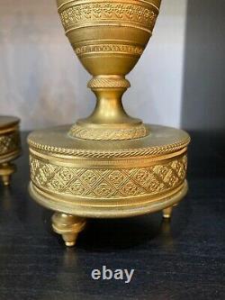 Beautiful Pair Of Gold Bronze Cossolettes. Candlesticks. Late 19th Century. Empire