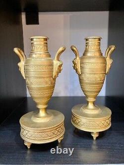 Beautiful Pair Of Gold Bronze Cossolettes. Candlesticks. Late 19th Century. Empire