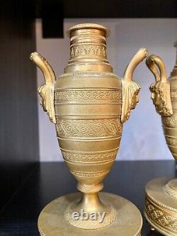 Beautiful Pair Of Gold Bronze Cossolettes. Candlesticks. Late 19th Century. Empire