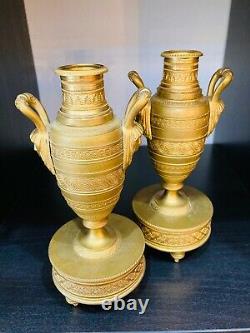 Beautiful Pair Of Gold Bronze Cossolettes. Candlesticks. Late 19th Century. Empire