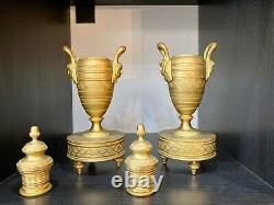 Beautiful Pair Of Gold Bronze Cossolettes. Candlesticks. Late 19th Century. Empire