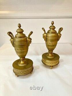 Beautiful Pair Of Gold Bronze Cossolettes. Candlesticks. Late 19th Century. Empire