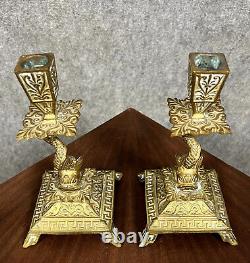 Beautiful Pair of Bronze Candlesticks with Dolphin Decor from the 19th Century