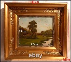 Beautiful Restoration-era frame, 19th century, and landscape painting fixed under glass, 41x36 cm