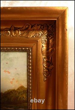 Beautiful Restoration-era frame, 19th century, and landscape painting fixed under glass, 41x36 cm
