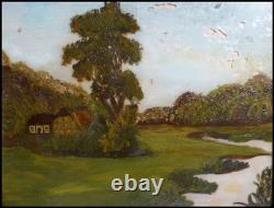 Beautiful Restoration-era frame, 19th century, and landscape painting fixed under glass, 41x36 cm
