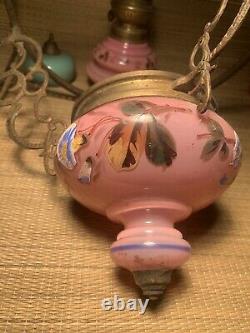 Beautiful Suspension XIX Th Epoque Napoleon III Green Opaline & Rose Glazed