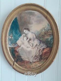 Beautiful Watercolor Late Nineteenth Time, Maternity, Interior Scene