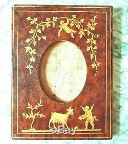 Beautiful Wooden Frame Magnifying Glass And Marquetry Xixth Time, Around 1880