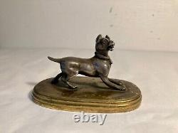 Beautiful small silver-plated bronze sculpture. Alert dog. Late 19th century period.