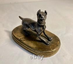 Beautiful small silver-plated bronze sculpture. Alert dog. Late 19th century period.