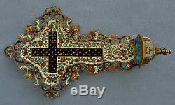 Benitier Crucifix Bronze And Enamels Cloisonné Epoque Nineteenth Century