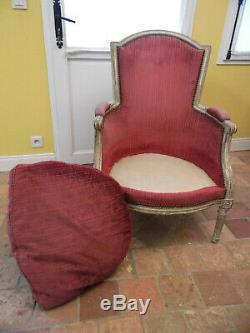 Bergere Ancient Louis XVI Style Carved Wood Time Nineteenth Century